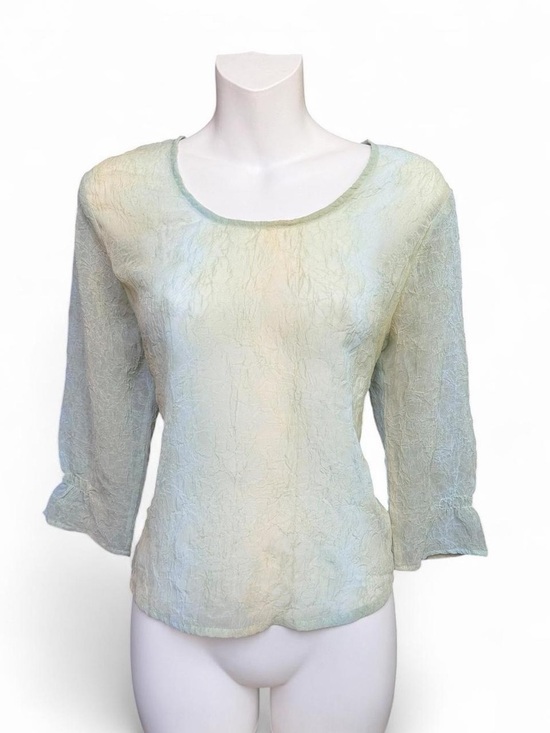 karavan Tops - Soft Sage Scoop Neck Crinkle Blouse